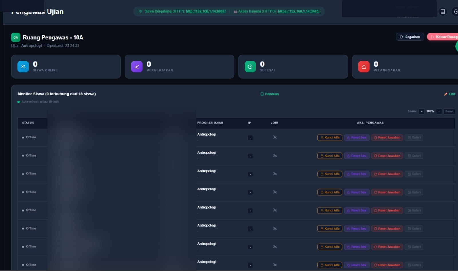 Monitor Ujian Real-Time